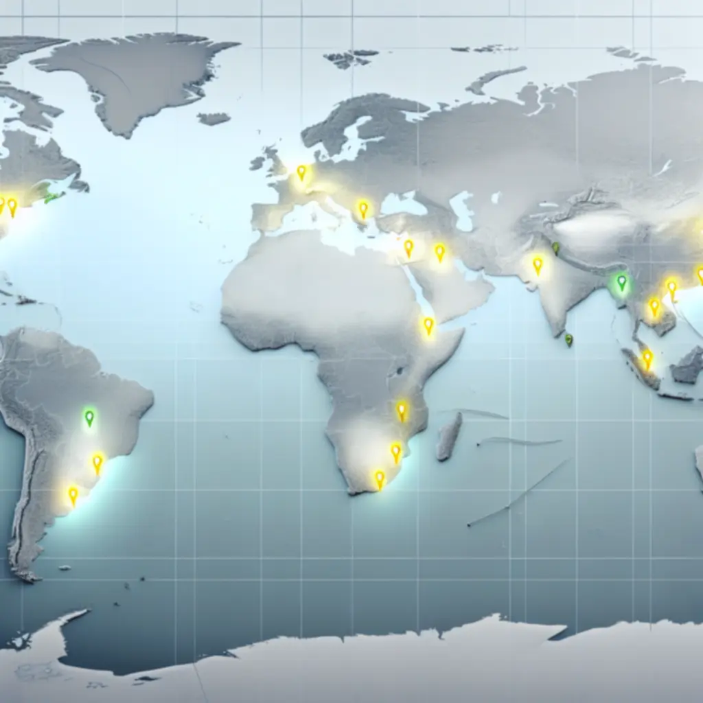Wereldkaart die uitrol naar meerdere steden toont